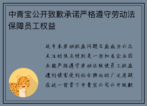 中青宝公开致歉承诺严格遵守劳动法保障员工权益